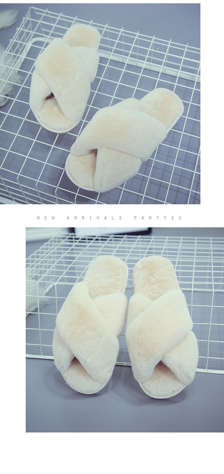Chaussons douillets en peluche pour femme à bout ouvert detail 14