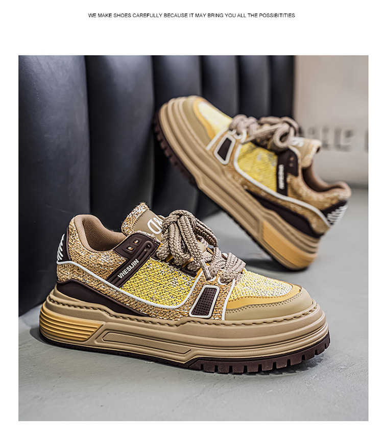 Chunky casual schoenen voor heren van canvas met plateauzool en colorblock detail 14