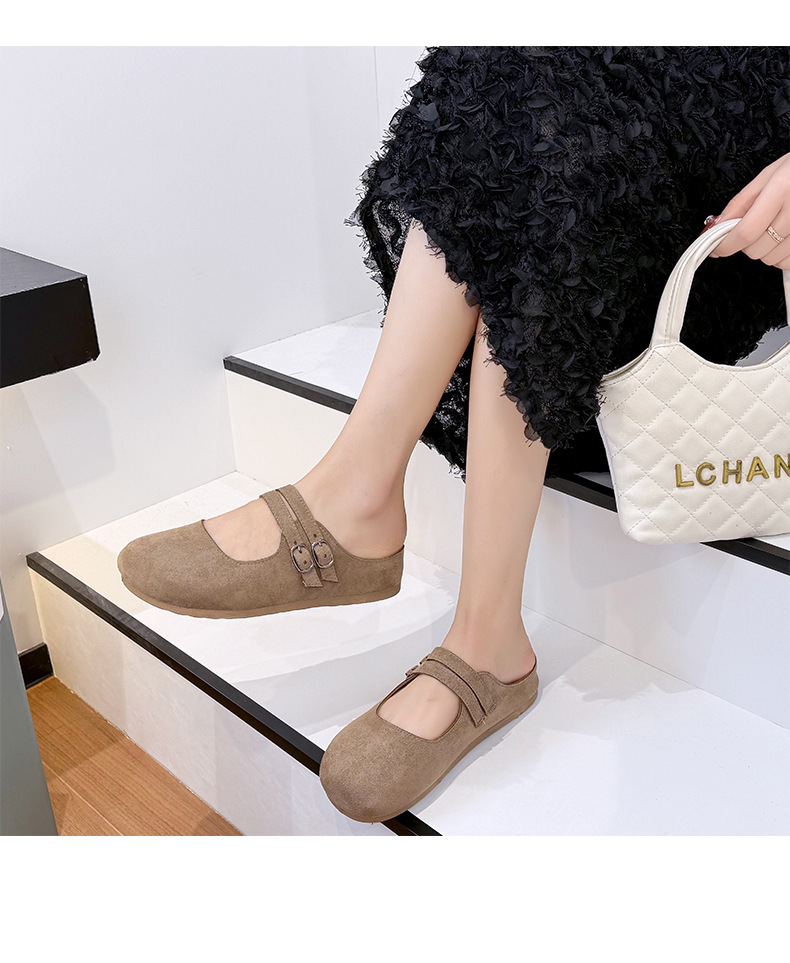Chaussons plats en daim à double boucle pour femme detail 9