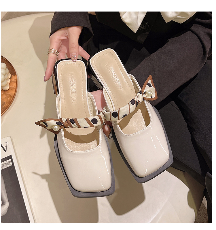 Women's Elegant Square-Toe Low-Block-Heel Slip-On Slippers detail 1