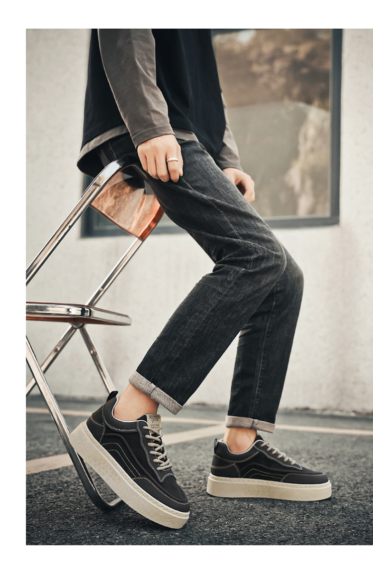 Herren Plateau Freizeitschuhe zum Schnüren aus PU-Leder detail 4