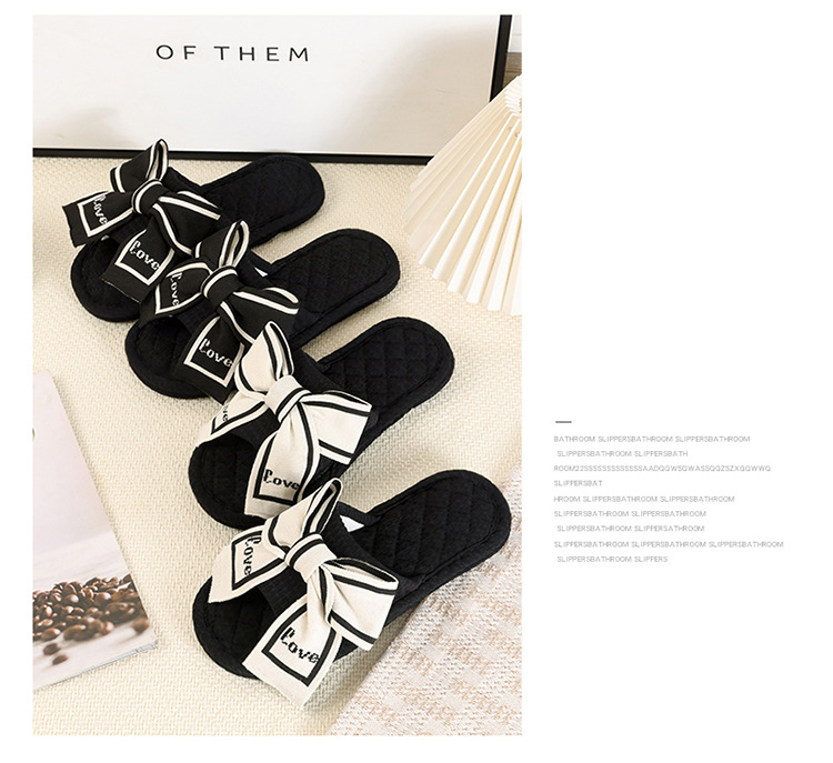 Women's Bowknot Open-Toe Cotton Fabric Slippers detail 10
