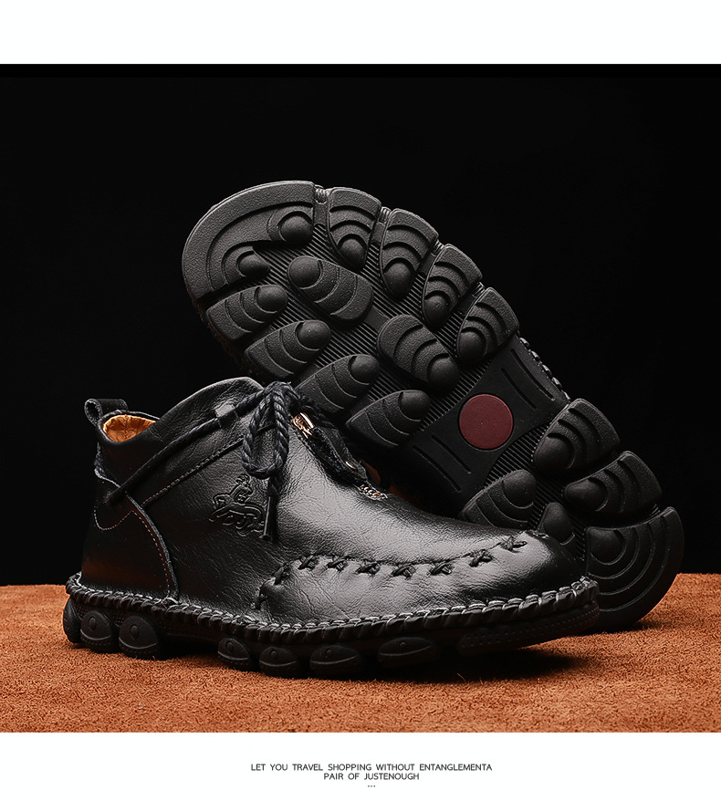 Men's Vintage Leather Front-Zip Casual Boots detail 5
