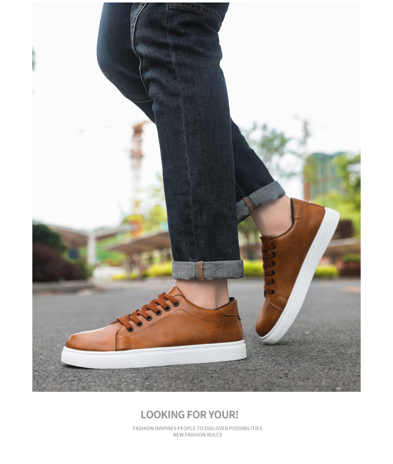 Men's PU Leather Lace-Up Non-Slip Casual Shoes detail 8