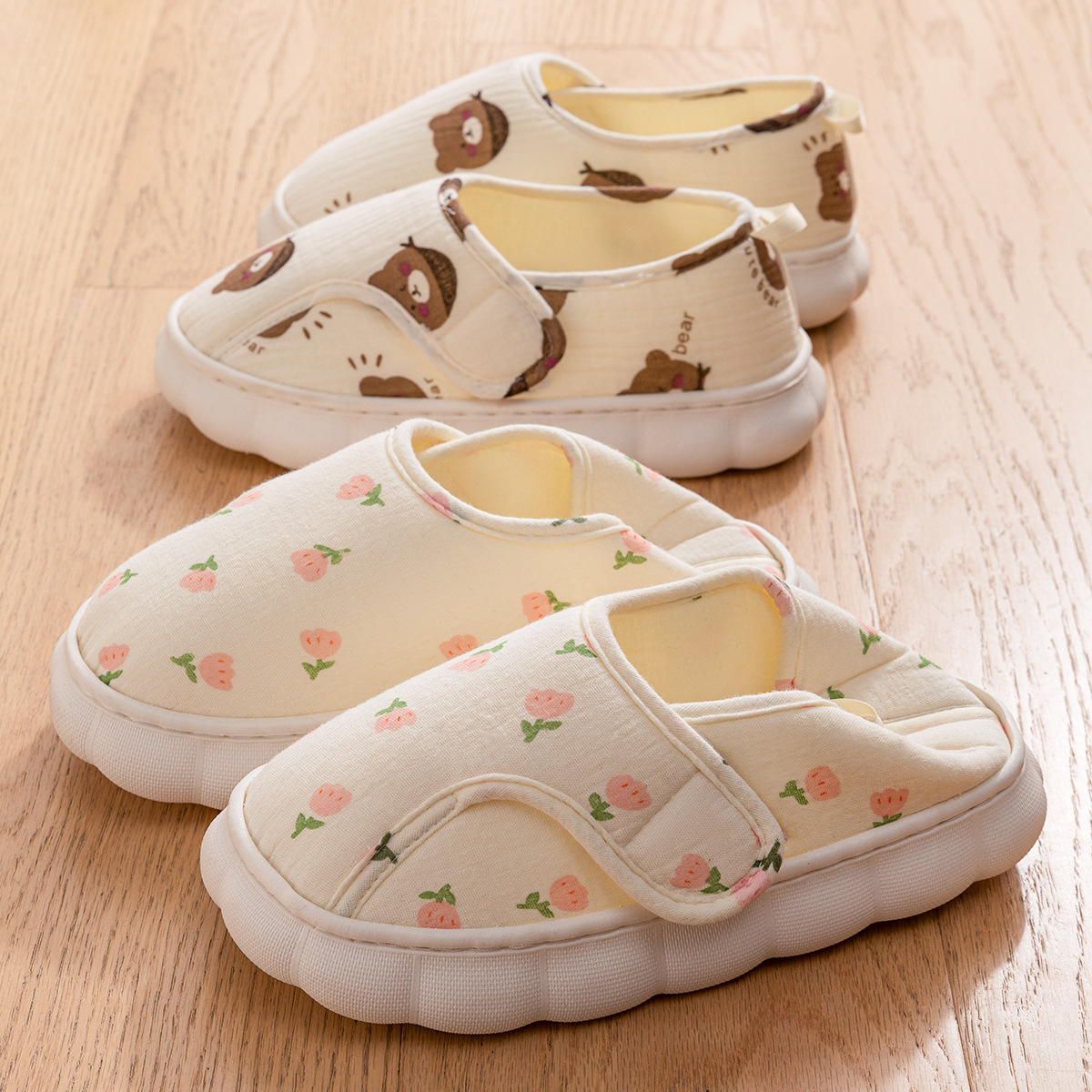 Chaussons femme rembourrés avec bande velcro réglable