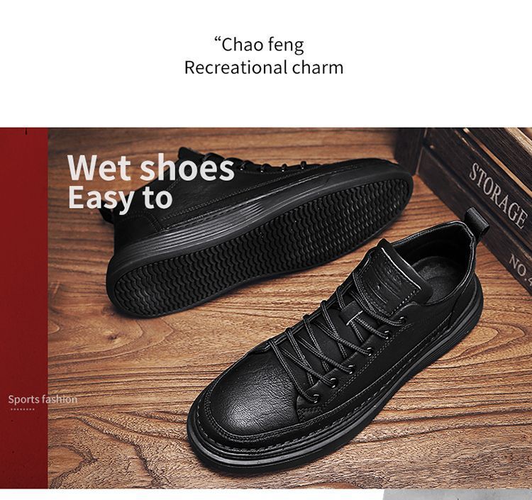 Rutschfeste PU-Leder Freizeitschuhe für Herren mit Schnürung detail 1
