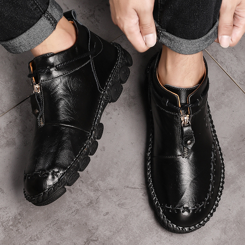 Men's Vintage Leather Front-Zip Casual Boots 3