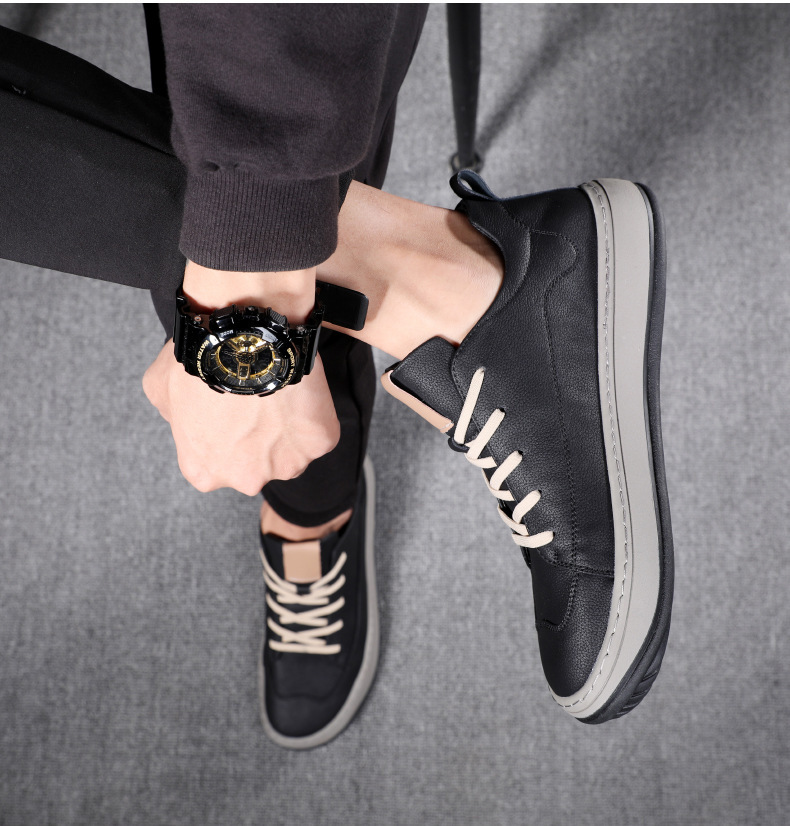 Men's Leather Lace-Up Non-Slip Casual Shoes detail 1