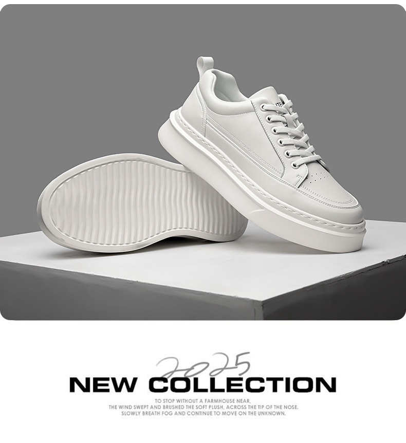 Einfarbige Plateau-Freizeitschuhe aus Leder für Herren detail 8
