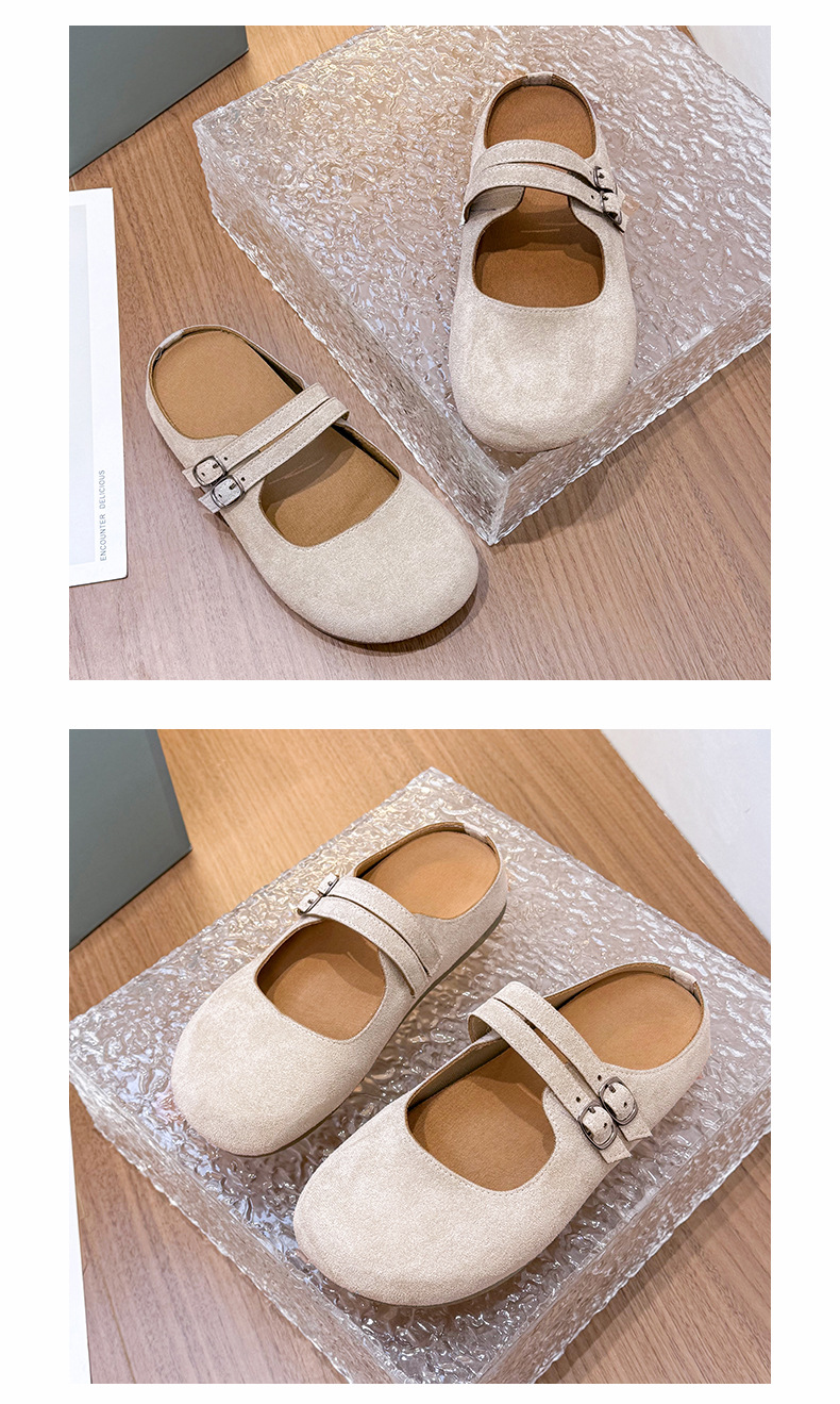 Chaussons plats en daim à double boucle pour femme detail 2