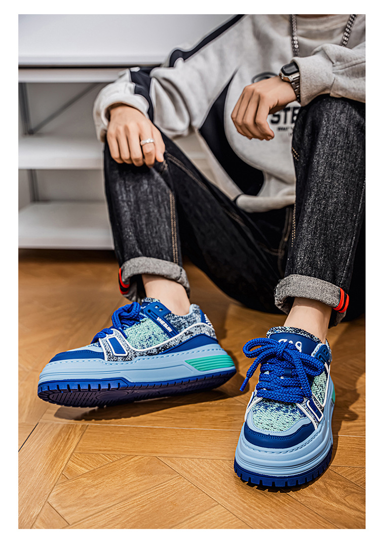 Chunky casual schoenen voor heren van canvas met plateauzool en colorblock detail 17