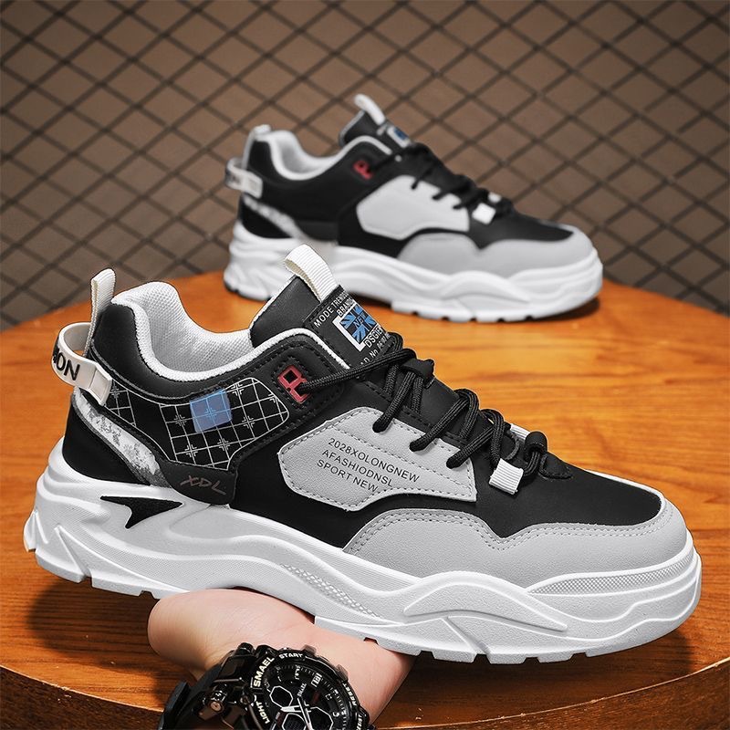 Scarpe casual da uomo stringate con plateau spesso e motivo colorblock 5