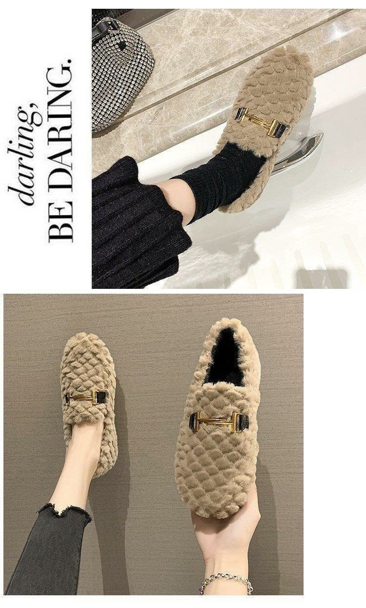Warme pluche dames instap-loafers platte schoenen detail 1