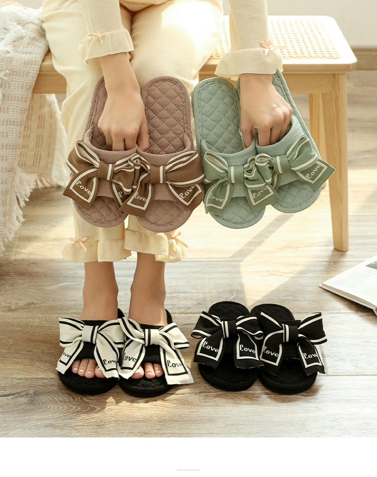 Women's Bowknot Open-Toe Cotton Fabric Slippers detail 2