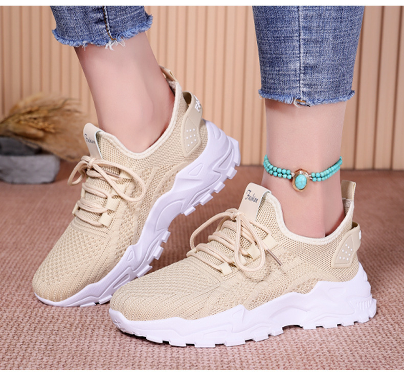Ademende chunky platform sneakers voor dames van gebreid materiaal detail 9