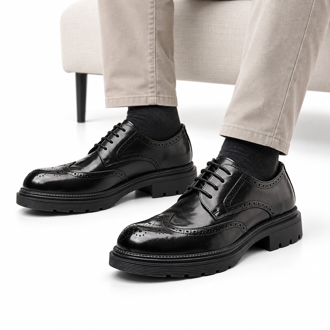 Men's Full-Grain Leather Wingtip Brogue Derby Dress Shoes 4