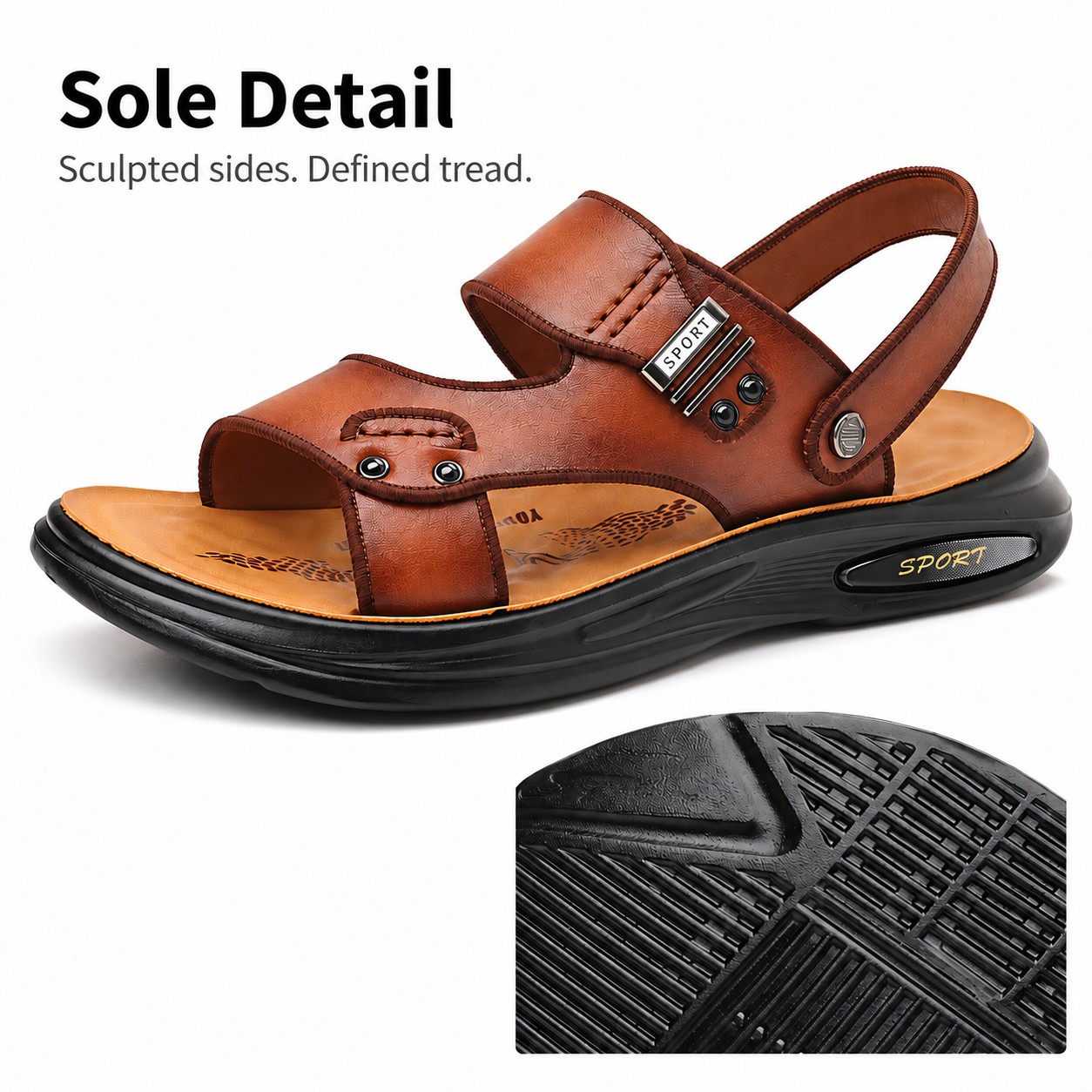 Men's Full-Grain Leather Cushioned Slingback Sandals detail 4