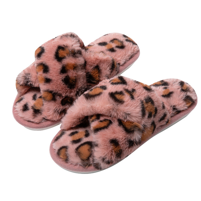 Women's Cozy Plush Leopard Print Open-Toe Slippers 6