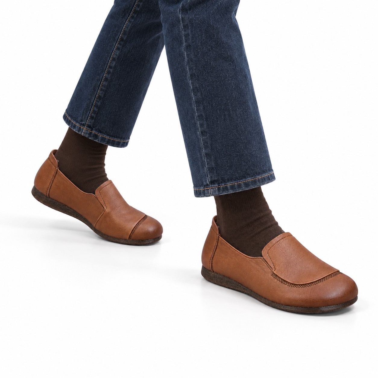 Women's Full-Grain Leather Moc-Toe Slip-On Flats 1