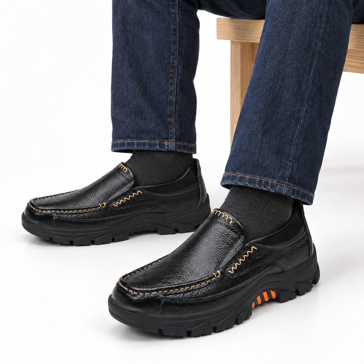 Men's Full-Grain Leather Lug-Sole Casual Shoes 4