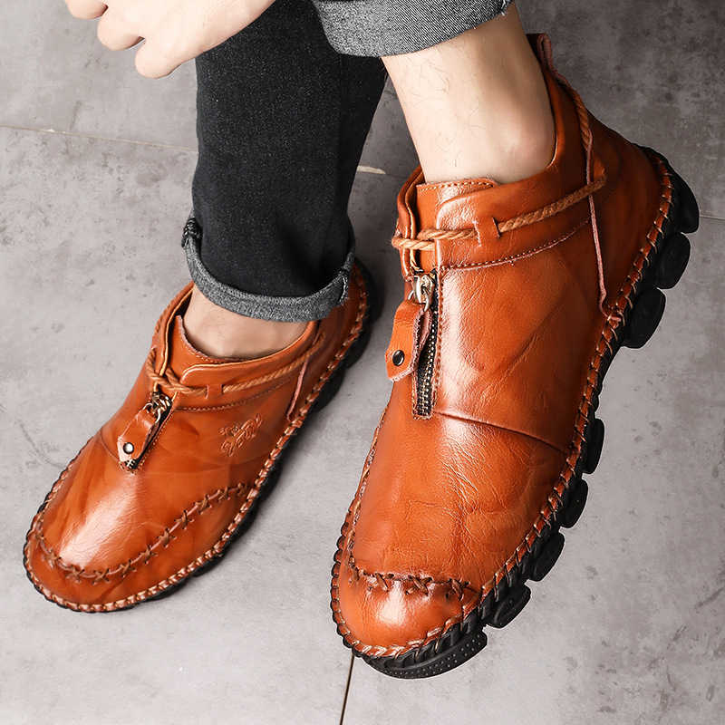 Men's Vintage Leather Front-Zip Casual Boots 4