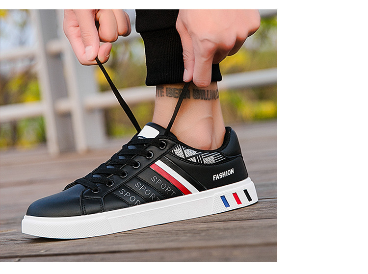 Chaussures casual à lacets à rayures en cuir PU pour hommes detail 5