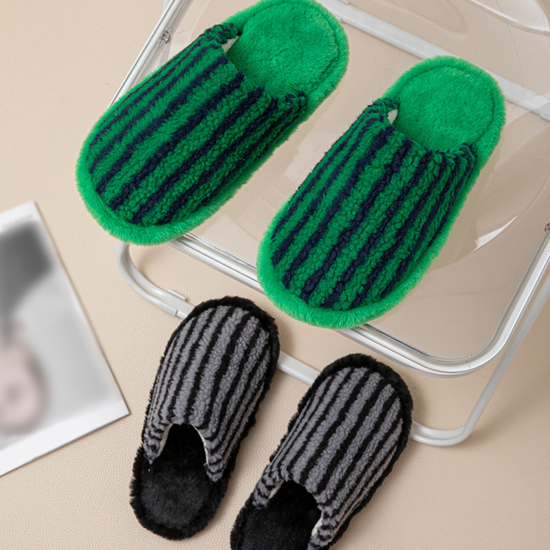 Women's Striped Plush Warm Slip-On Slippers 5