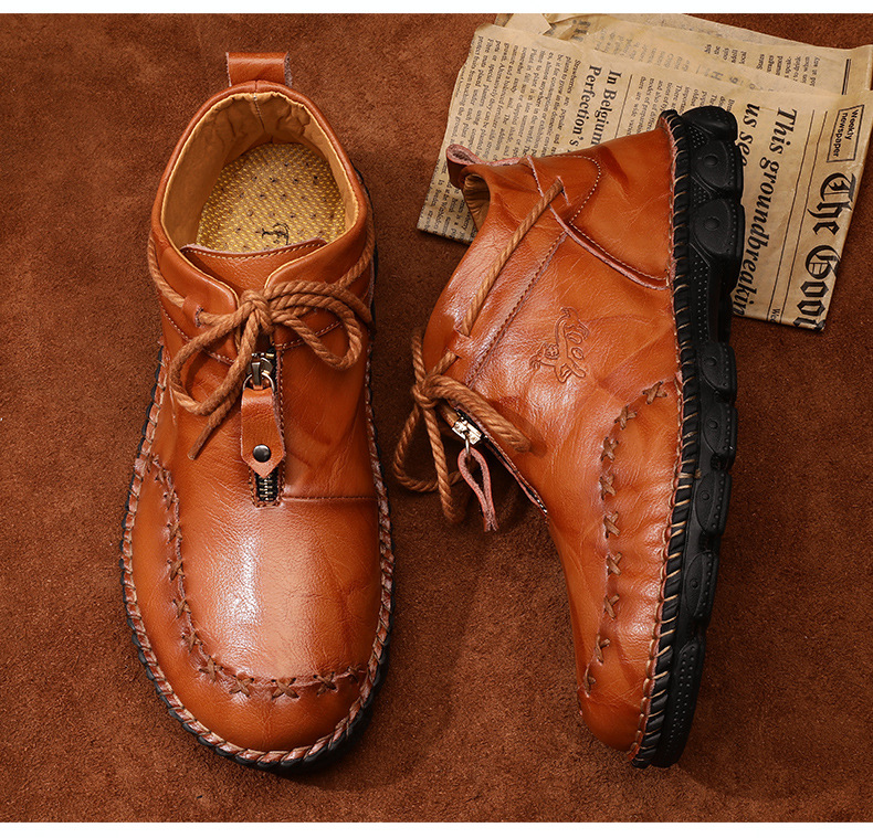 Men's Vintage Leather Front-Zip Casual Boots detail 9