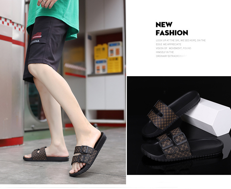 Casual heren slippers met open neus en dubbele gesp detail 7
