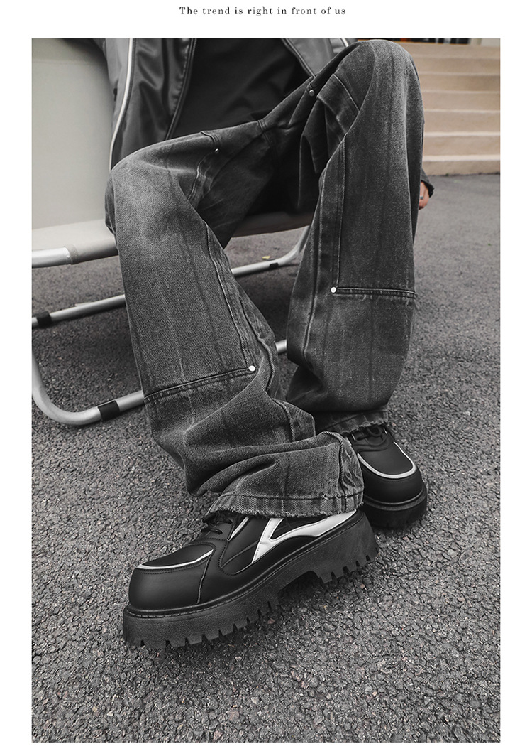 Chunky Plateau-Freizeitschuhe für Herren mit Schnürung aus PU-Leder detail 10