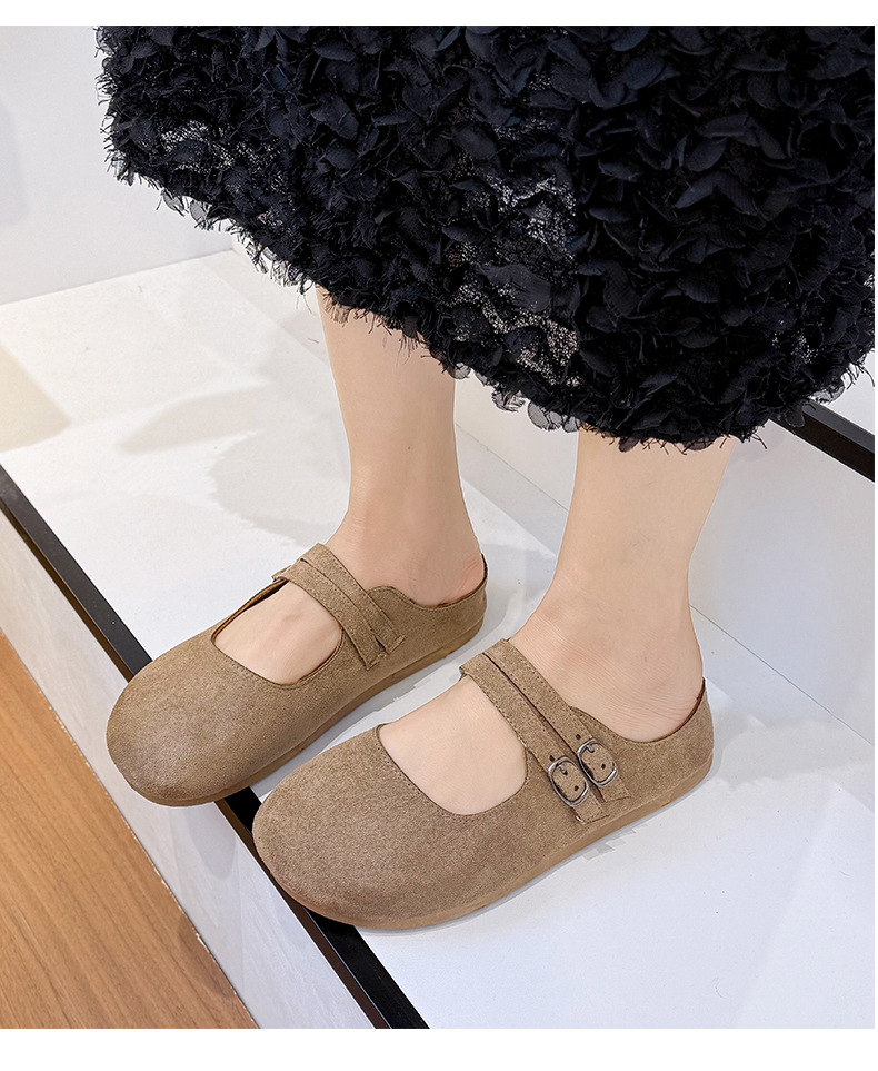 Chaussons plats en daim à double boucle pour femme detail 7