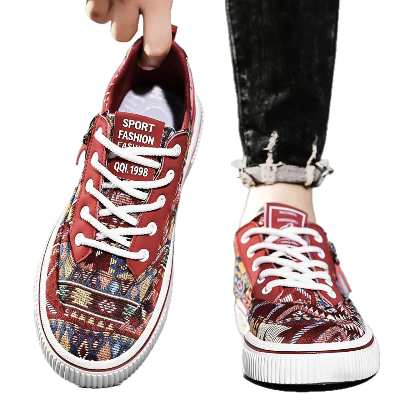 Freizeitschuhe für Herren aus Canvas mit Ethno-Muster und Schnürung 4