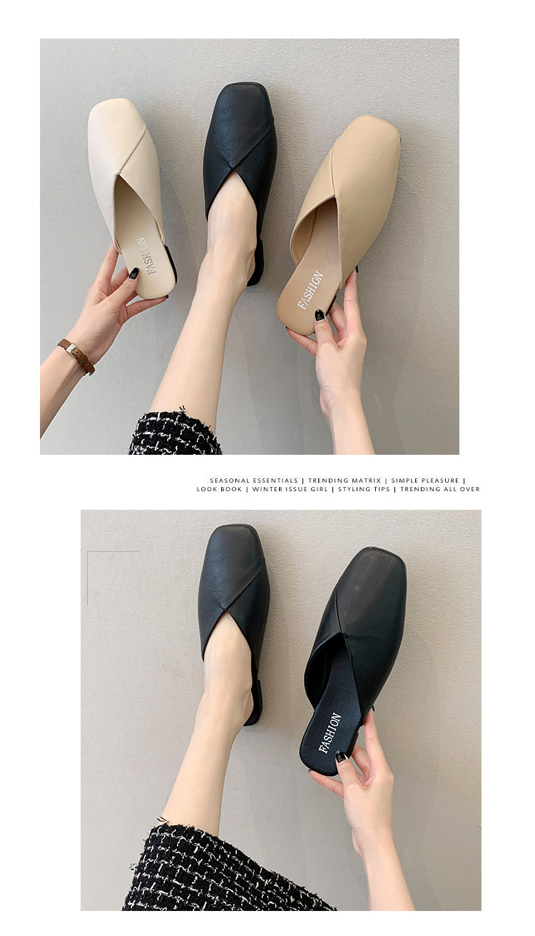 Dames instapschoenen met vierkante neus van PU-leer, platte schoenen detail 3