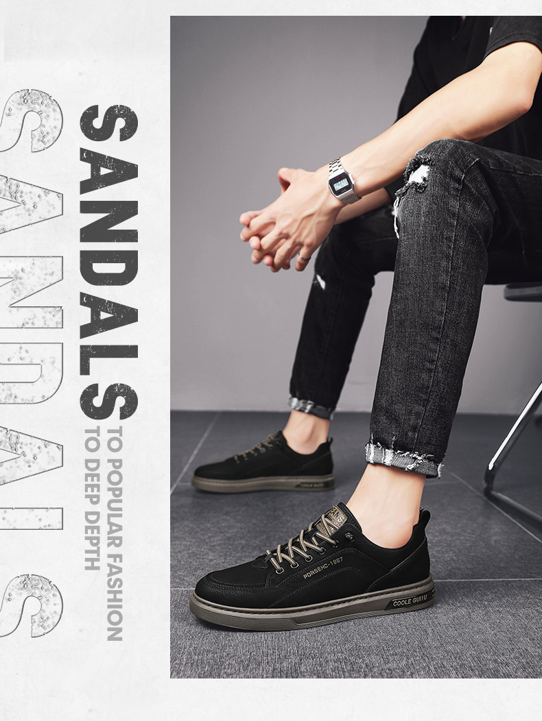 Atmungsaktive Herren-Freizeitschuhe aus PU-Leder zum Schnüren detail 3