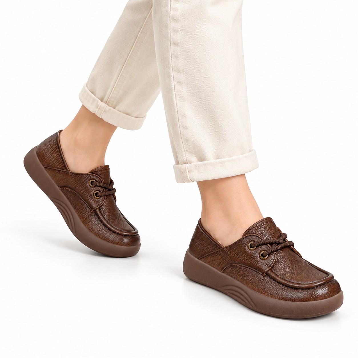 Women's Full-Grain Leather Wide Toe Box Lace-Up Casual Shoes 4