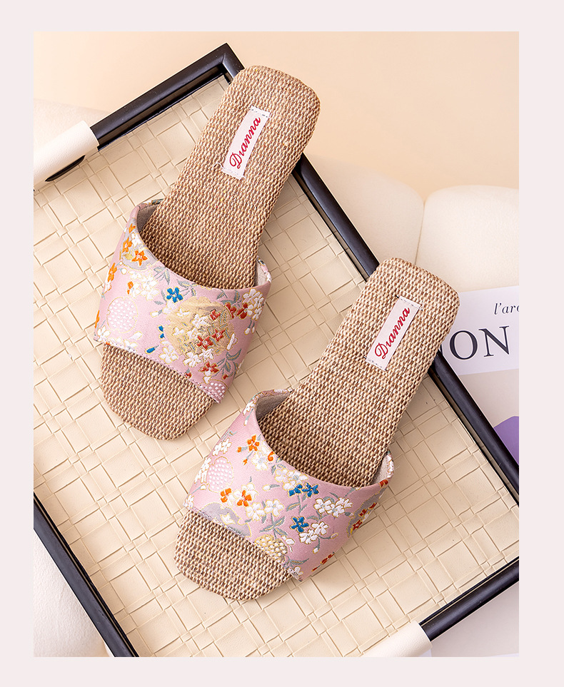 Pantofole da donna traspiranti in lino a motivi floreali detail 6