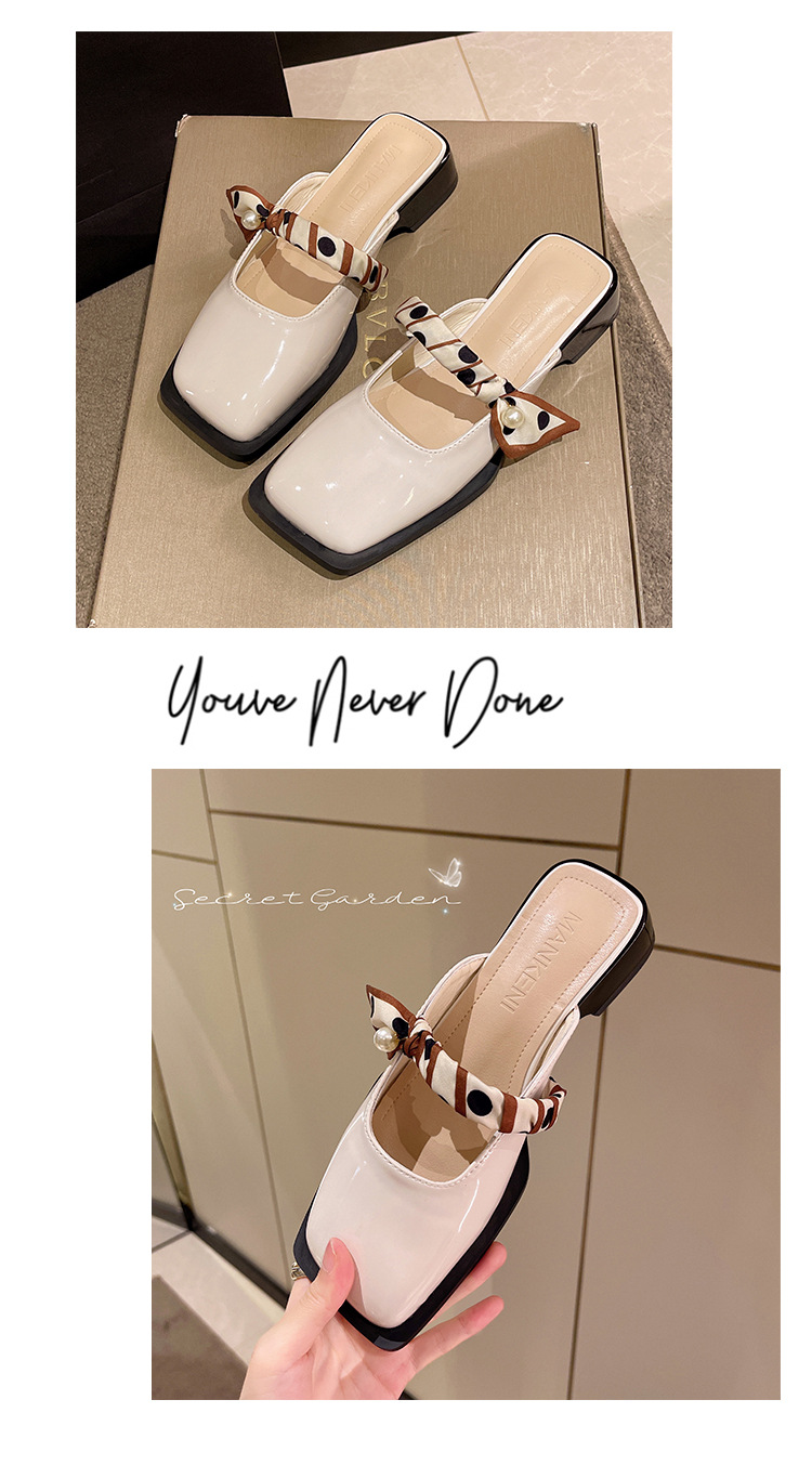 Women's Elegant Square-Toe Low-Block-Heel Slip-On Slippers detail 11