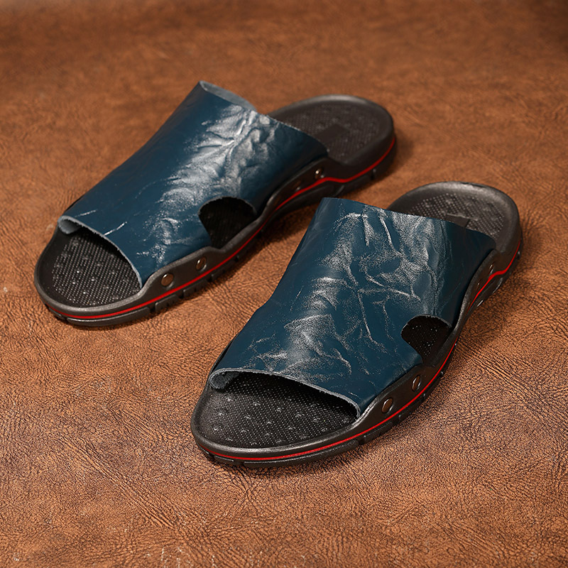 Men's Casual Non-Slip PU Leather Slide Slippers 5