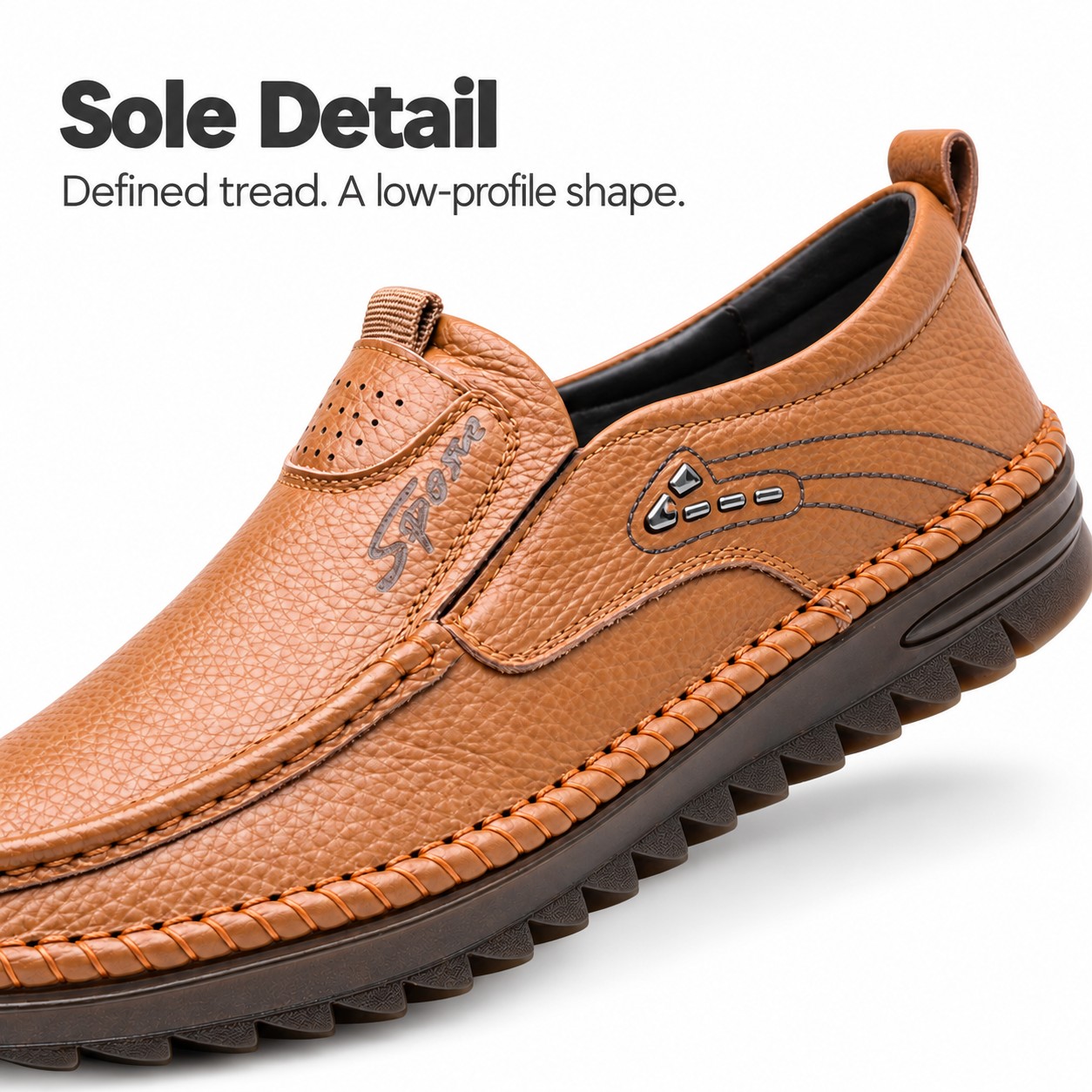 Men's Full-Grain Leather Elastic-Gore Slip-On Casual Shoes detail 4