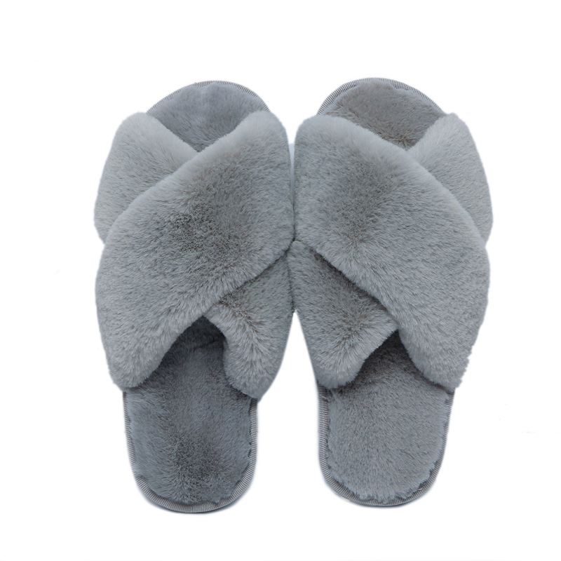 Pantuflas de felpa suave con tiras cruzadas para mujer 6