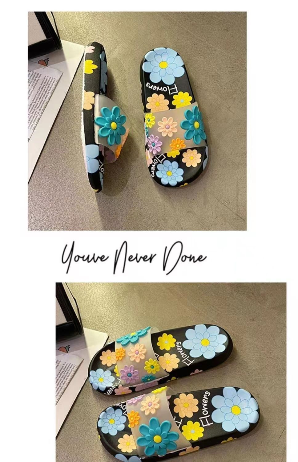 Lichte dames slippers met bloemen en open teen detail 16