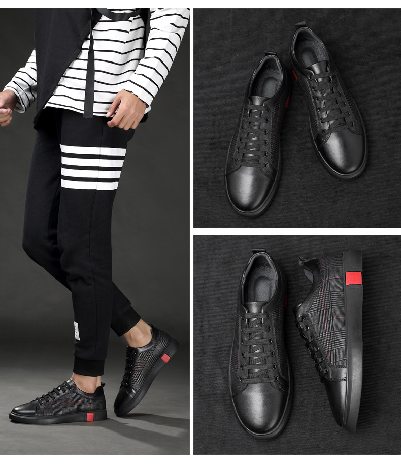 Herren-Freizeitschuhe aus Leder zum Schnüren mit Karomuster detail 6