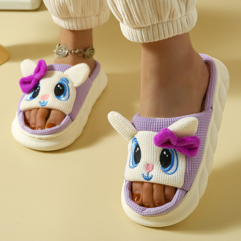 Chaussons claquettes compensés respirants en lin pour femme 3