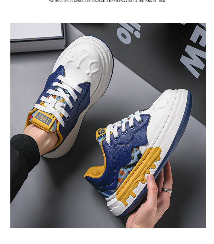 Men's Colorblock Lace-Up Platform Casual Sneakers detail 14