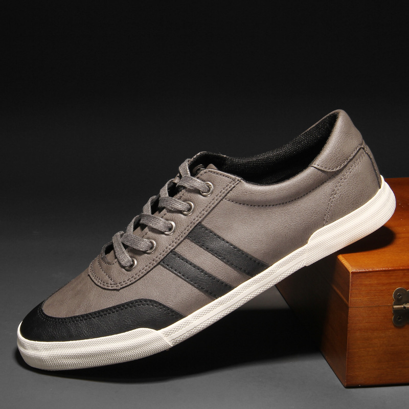 Men's PU Leather Striped Lace-Up Casual Shoes 4