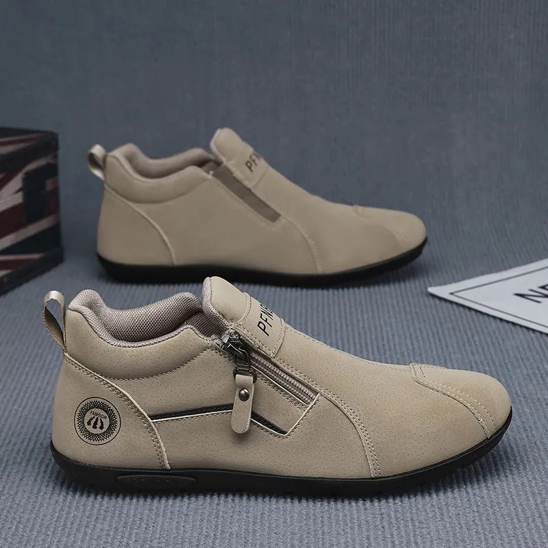 Herren Freizeitschuhe aus PU-Leder mit Reißverschluss, Rutschfest 2