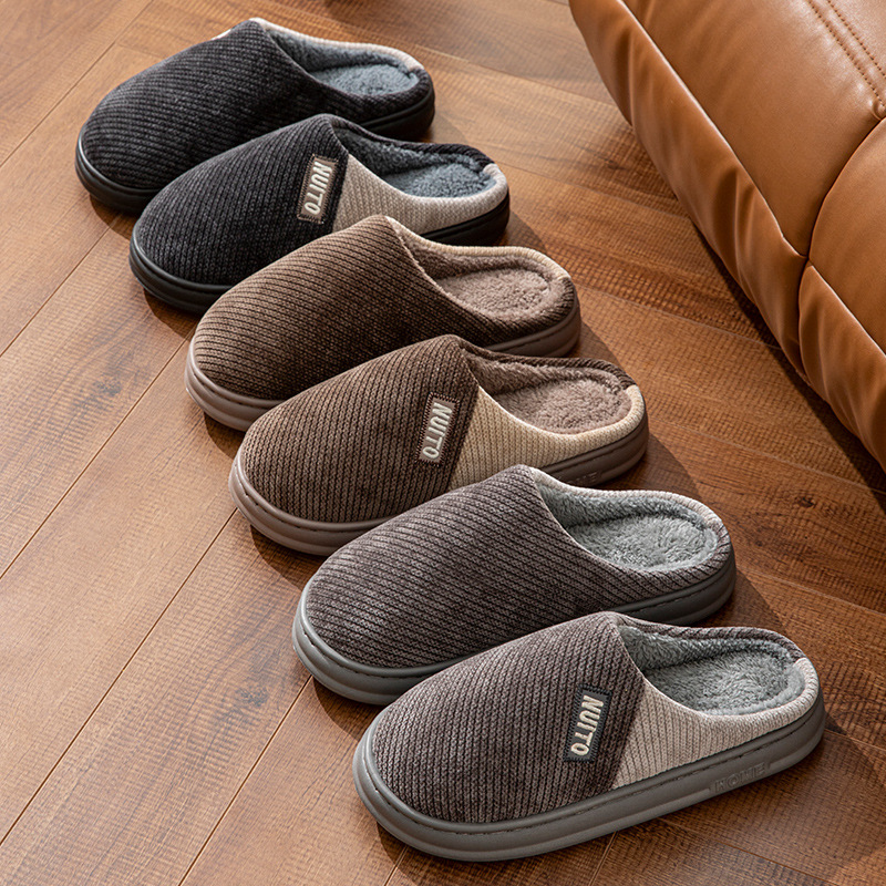 Chaussons chauds en velours côtelé doublés de peluche pour homme 3
