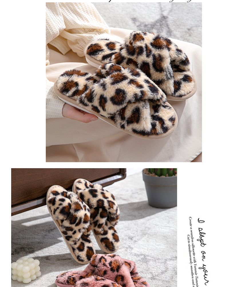 Women's Cozy Plush Leopard Print Open-Toe Slippers detail 3