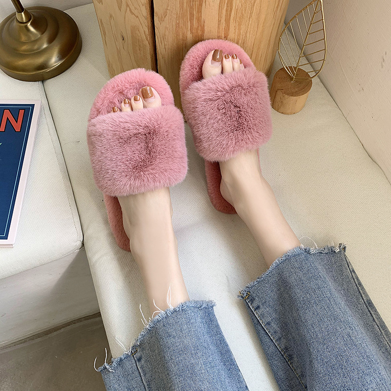 Pantofole da donna in peluche a punta aperta con suola morbida detail 11
