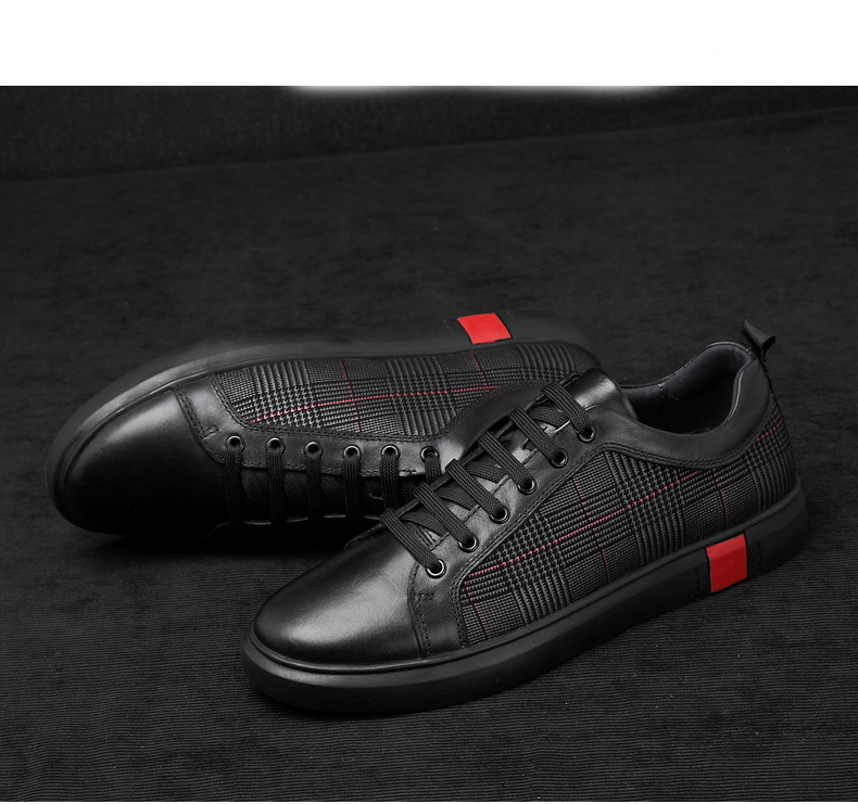 Herren-Freizeitschuhe aus Leder zum Schnüren mit Karomuster detail 4
